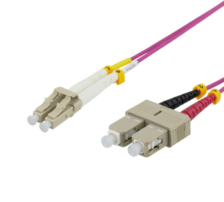 DELTACO OM4 fiber cable LC - SC, duplex, multimode, 50/125, 0.5m i gruppen COMPUTERTILBEHØR / Kabler og adaptere / Netværkskabler / Fiberkabling hos TP E-commerce Nordic AB (C17941)