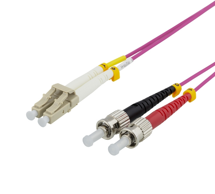 DELTACO Fiber cable, 1m, LC-ST Duplex, 50/125, pink i gruppen COMPUTERTILBEHØR / Kabler og adaptere / Netværkskabler / Fiberkabling hos TP E-commerce Nordic AB (C17951)