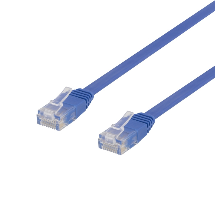 DELTACO U/UTP Cat6 patch cable, flat, 0.3m, 250MHz, blue i gruppen COMPUTERTILBEHØR / Kabler og adaptere / Netværkskabler / Cat6 hos TP E-commerce Nordic AB (C18140)