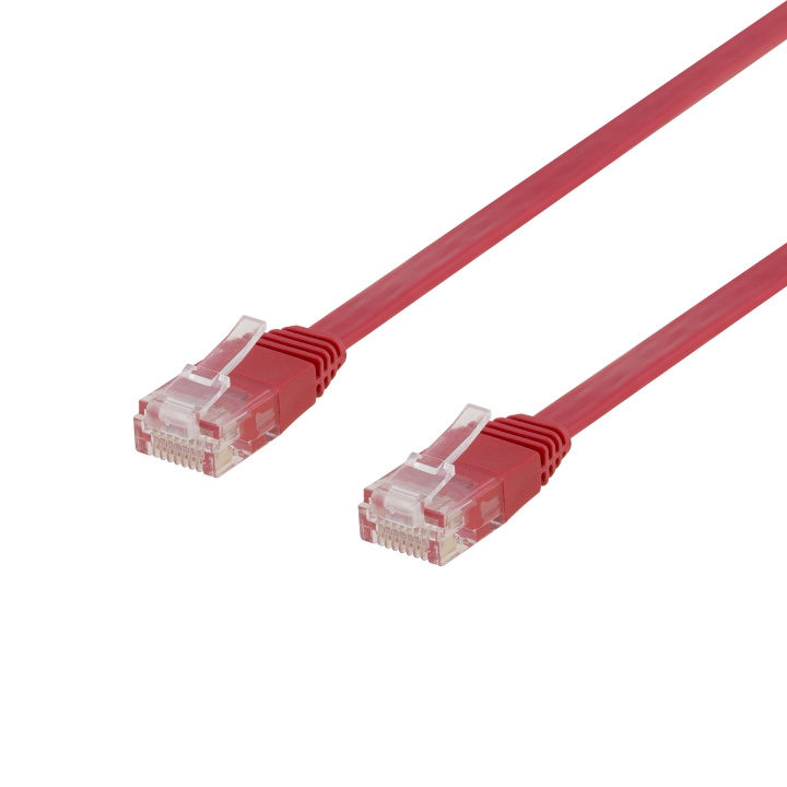 DELTACO U/UTP Cat6 patch cable, flat, 0,3m, 250MHz, red i gruppen COMPUTERTILBEHØR / Kabler og adaptere / Netværkskabler / Cat6 hos TP E-commerce Nordic AB (C18146)