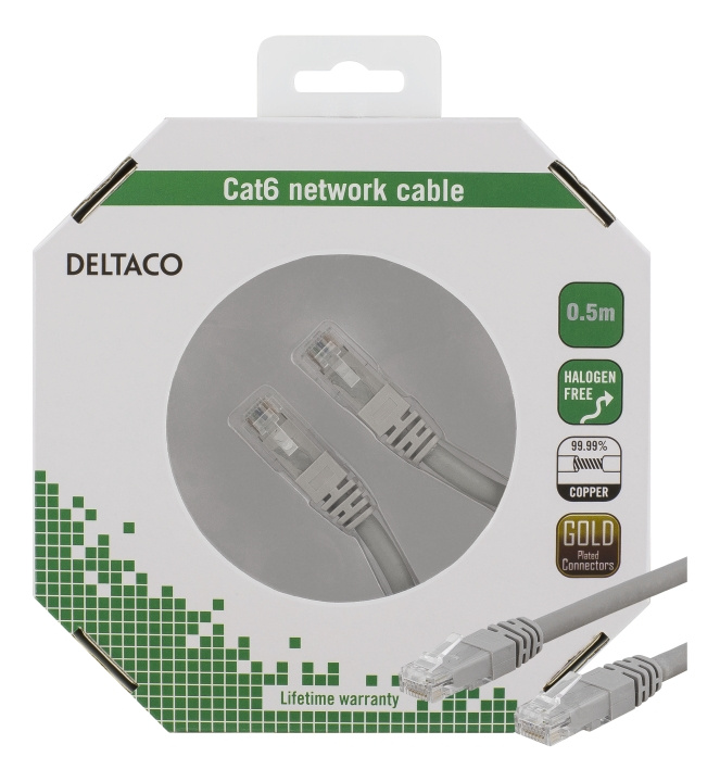 DELTACO U/UTP Cat6 patch cable, 0,5m, 250MHz, LSZH, gray i gruppen COMPUTERTILBEHØR / Kabler og adaptere / Netværkskabler / Cat6 hos TP E-commerce Nordic AB (C18156)