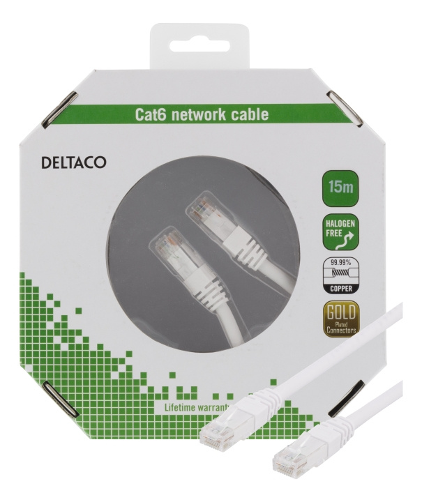 DELTACO U/UTP Cat6 patchkabel, 15m, 250MHz, Delta, LSZH, hvid i gruppen COMPUTERTILBEHØR / Kabler og adaptere / Netværkskabler / Cat6 hos TP E-commerce Nordic AB (C18190)