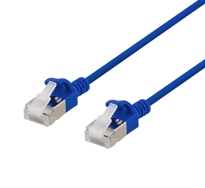 DELTACO U/FTP Cat6a patch cable, slim, 3,8mm in diameter, 0,5m, blue i gruppen COMPUTERTILBEHØR / Kabler og adaptere / Netværkskabler / Cat6 hos TP E-commerce Nordic AB (C18265)