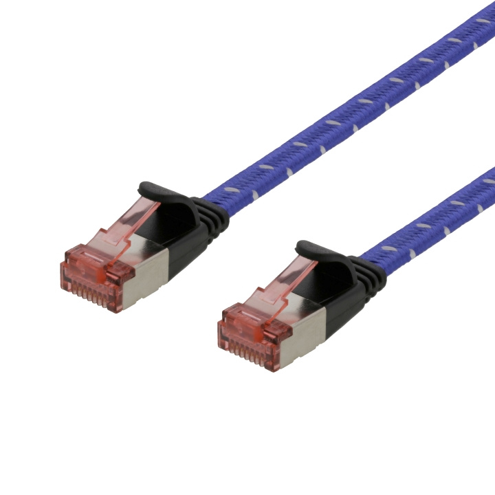 DELTACO Tough Flat CAT.6A U/FTP Patch Cable, 28AWG, 1m, blue i gruppen COMPUTERTILBEHØR / Kabler og adaptere / Netværkskabler / Cat6 hos TP E-commerce Nordic AB (C18270)