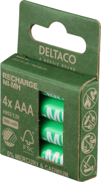 DELTACO laddbara AAA-batterier, 1000mAh, 4-pack i gruppen HJEMMEELEKTRONIK / Batterier og opladere / Genopladelige batterier / AAA hos TP E-commerce Nordic AB (C18284)