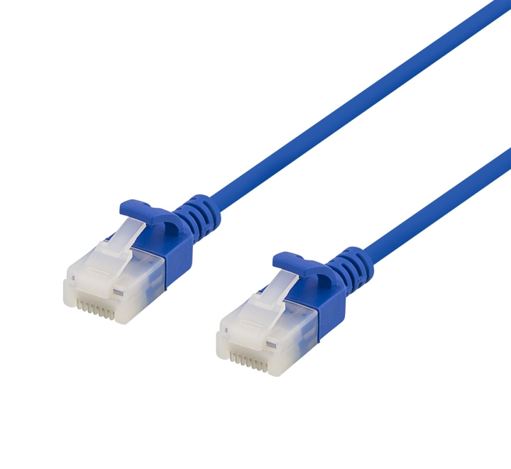 DELTACO U/UTP Cat6a patch cable, slim, 3,5mm diameter, 0,3m, blue i gruppen COMPUTERTILBEHØR / Kabler og adaptere / Netværkskabler / Cat6 hos TP E-commerce Nordic AB (C18286)