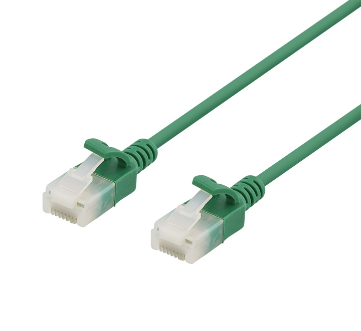 DELTACO U/UTP Cat6a patch cable, slim, 3,5mm diameter, 0,3m, green i gruppen COMPUTERTILBEHØR / Kabler og adaptere / Netværkskabler / Cat6 hos TP E-commerce Nordic AB (C18287)