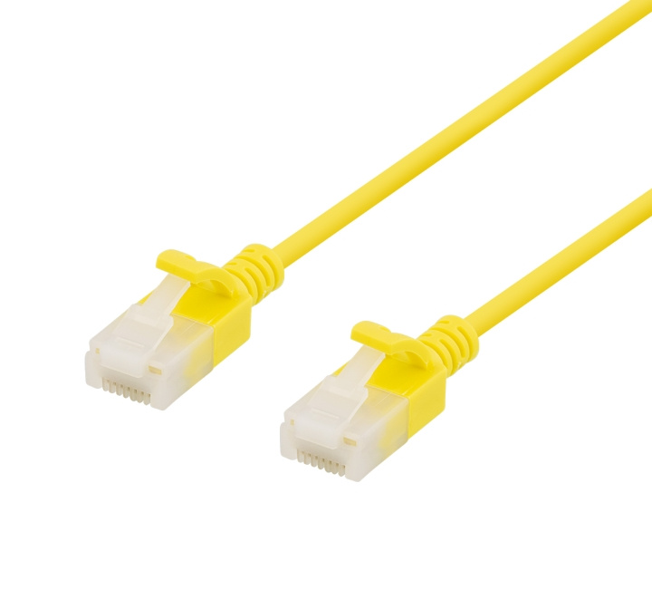 DELTACO U/UTP Cat6a patch cable, slim, 3,5mm diameter, 0,3m, yellow i gruppen COMPUTERTILBEHØR / Kabler og adaptere / Netværkskabler / Cat6 hos TP E-commerce Nordic AB (C18288)