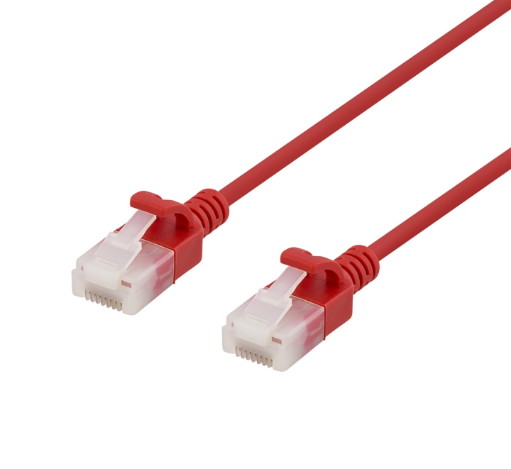 DELTACO U/UTP Cat6a patch cable, slim, 3,5mm diameter, 0,3m, red i gruppen COMPUTERTILBEHØR / Kabler og adaptere / Netværkskabler / Cat6 hos TP E-commerce Nordic AB (C18289)
