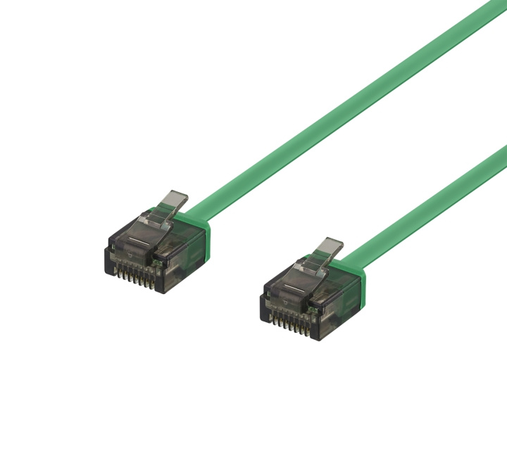 DELTACO U/UTP Cat6a patch cable, flat, 0.5m, 1mm thick, green i gruppen COMPUTERTILBEHØR / Kabler og adaptere / Netværkskabler / Cat6 hos TP E-commerce Nordic AB (C18323)