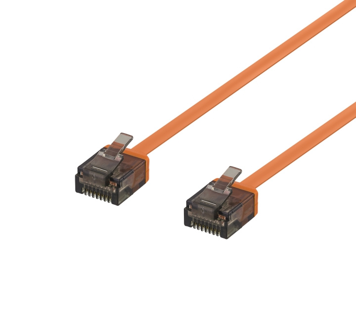 DELTACO U/UTP Cat6a patch cable, flat, 1m, 1mm thick, orange i gruppen COMPUTERTILBEHØR / Kabler og adaptere / Netværkskabler / Cat6 hos TP E-commerce Nordic AB (C18327)