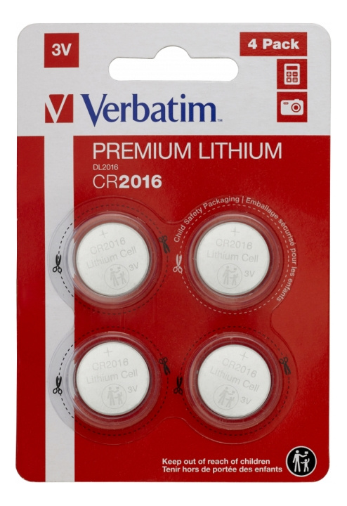 Verbatim LITHIUM BATTERY CR2016 3V 4 PACK i gruppen HJEMMEELEKTRONIK / Batterier og opladere / Batterier / Knapcelle hos TP E-commerce Nordic AB (C18331)