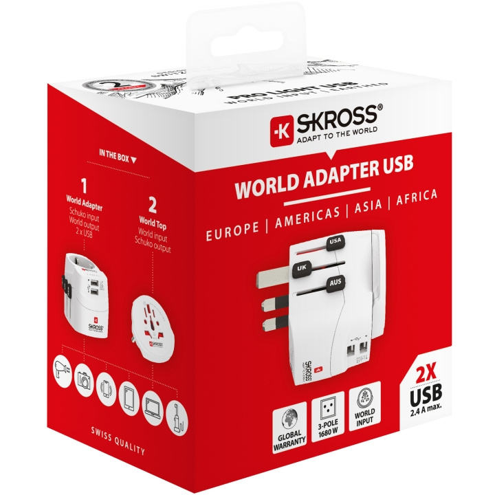 SKROSS Pro Light World Adapter 2xUSB- i gruppen HJEM, HUS & HAVE / Elektricitet & Belysning / Rejseadaptere hos TP E-commerce Nordic AB (C18364)