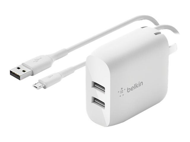 Belkin 2x USB Väggladdare 24W + Micro USB Kabel 1m i gruppen SMARTPHONES & TABLETS / Opladere og kabler / Vægoplader / Vægoplader USB hos TP E-commerce Nordic AB (C18863)