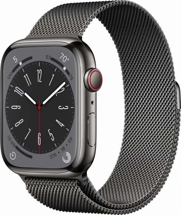 Apple Watch Ser 8 GPS+Cell 45mm Graphite Stainless Steel Case Grap i gruppen SMARTPHONES & TABLETS / Træning, hjem og fritid / Apple Watch & Tilbehør / Apple Watch hos TP E-commerce Nordic AB (C21357)