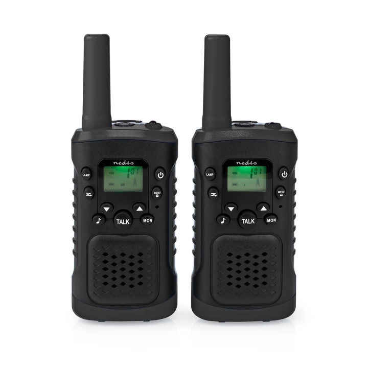 Nedis Walkie-talkie Set | 2 Håndsæt | Op til 6 km | Frekvens kanaler: 8 | PTT / VOX | Op til 3 Timer | Hovedtelefonudgang | 2 Headsets | Sort i gruppen SPORT, FRITID & HOBBY / Friluftsliv / Walkie talkie hos TP E-commerce Nordic AB (C23639)