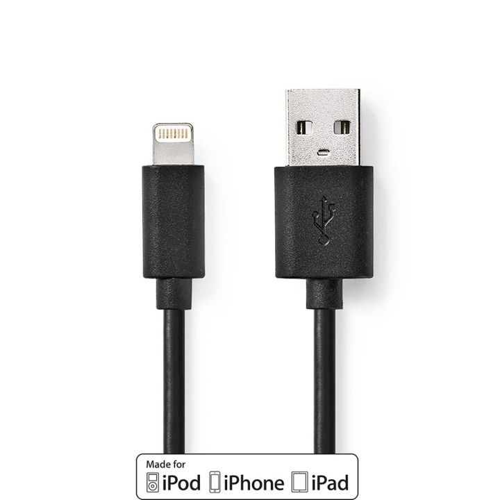 Nedis Lightning Kabel | USB 2.0 | Apple Lightning 8-pin | USB-A Han | 480 Mbps | Nikkelplateret | 1.00 m | Runde | PVC | Sort | Box i gruppen SMARTPHONES & TABLETS / Opladere og kabler / Kabler / Kabler Lightning hos TP E-commerce Nordic AB (C23788)