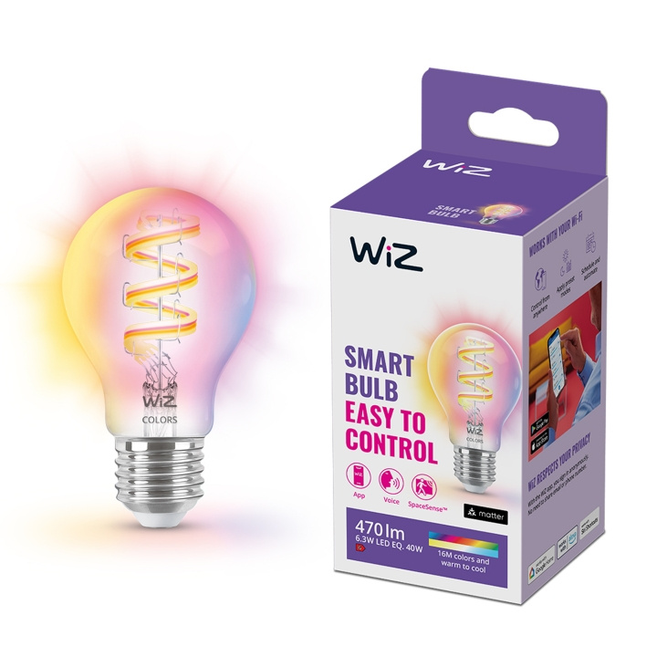 WiZ WiFi Smart LED E27 40W Filament Färg + Varm-kallvit 470lm i gruppen HJEMMEELEKTRONIK / Lys / LED lamper hos TP E-commerce Nordic AB (C25622)