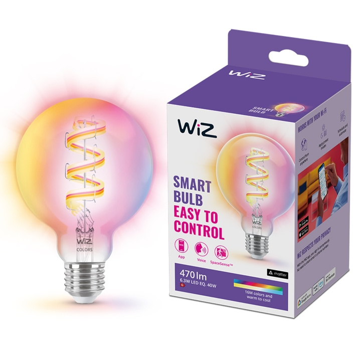 WiZ WiFi Smart LED E27 G95 40W Filament Färg + Varm-kallvit 470lm i gruppen HJEMMEELEKTRONIK / Lys / LED lamper hos TP E-commerce Nordic AB (C25623)