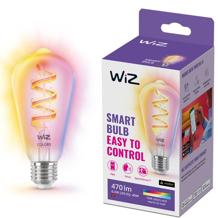WiZ WiFi Smart LED E27 ST64 40W Filament Färg + Varm-kallvit 470lm i gruppen HJEMMEELEKTRONIK / Lys / LED lamper hos TP E-commerce Nordic AB (C25624)