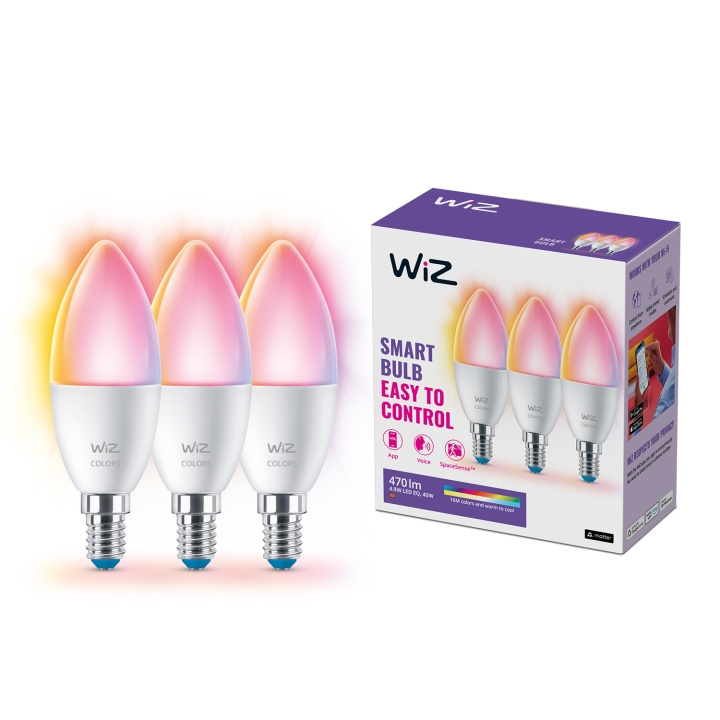 WiZ WiFi Smart LED E14 Kron 40W Färg + Varm-kallvit 470 lm 3 pack i gruppen HJEMMEELEKTRONIK / Lys / LED lamper hos TP E-commerce Nordic AB (C25629)