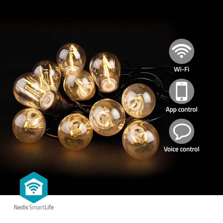 Nedis SmartLife Dekorative Lys | Party Lights | Wi-Fi | Varm Hvid | 10 LED\'s | 9.00 m | Android™ | Pærediameter: 45 mm i gruppen HJEMMEELEKTRONIK / Lys / LED-kæder hos TP E-commerce Nordic AB (C25730)