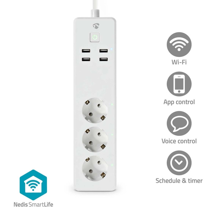 Nedis SmartLife Stikdåse | Wi-Fi | 3 x EU stik (CEE 7/3) / 4 x USB | 16 A | 3680 W | 1.80 m | -10 - 40 °C | Android™ / IOS | Hvid i gruppen HJEM, HUS & HAVE / Elektricitet & Belysning / Stikdåse hos TP E-commerce Nordic AB (C25736)