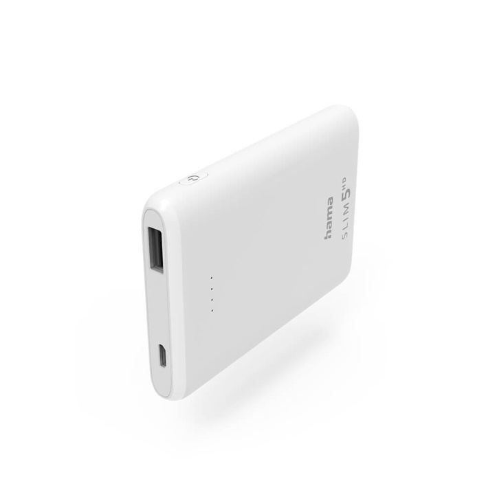 Hama Powerbank Slim 5000mAh White i gruppen SMARTPHONES & TABLETS / Opladere og kabler / Powerbanks hos TP E-commerce Nordic AB (C25746)