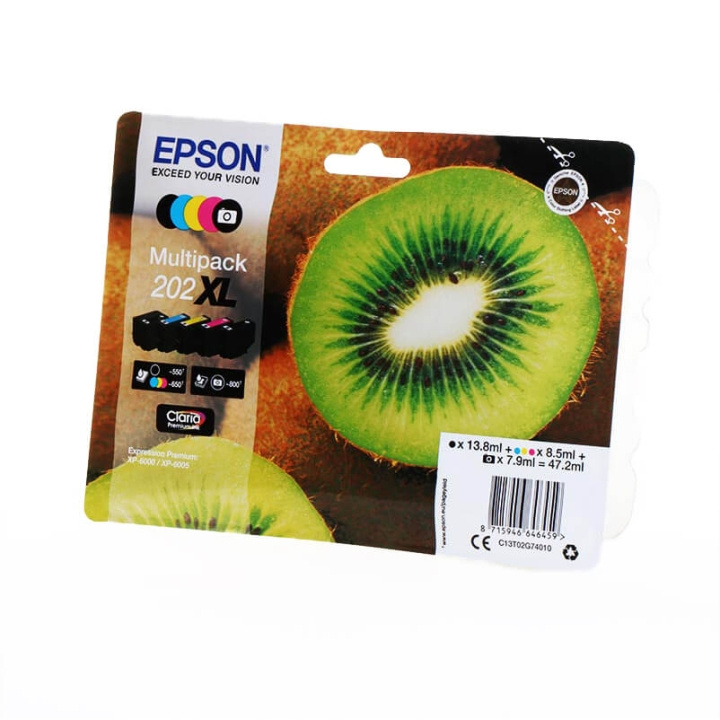 EPSON Blæk Multipak C13T02G74010 202XL Kiwi Sort Fotosort Cyan Magenta Gul i gruppen COMPUTERTILBEHØR / Printere og tilbehør / Blæk og toner / Blækpatroner / Epson hos TP E-commerce Nordic AB (C26678)