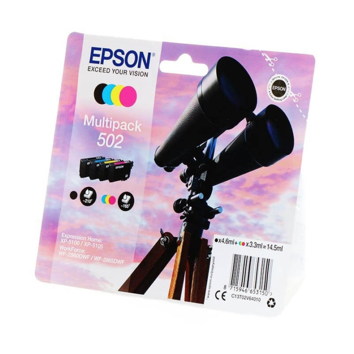 EPSON Blæk Multipak C13T02V64010 502 Binoculars Sort Cyan Magenta Gul i gruppen COMPUTERTILBEHØR / Printere og tilbehør / Blæk og toner / Blækpatroner / Epson hos TP E-commerce Nordic AB (C26684)