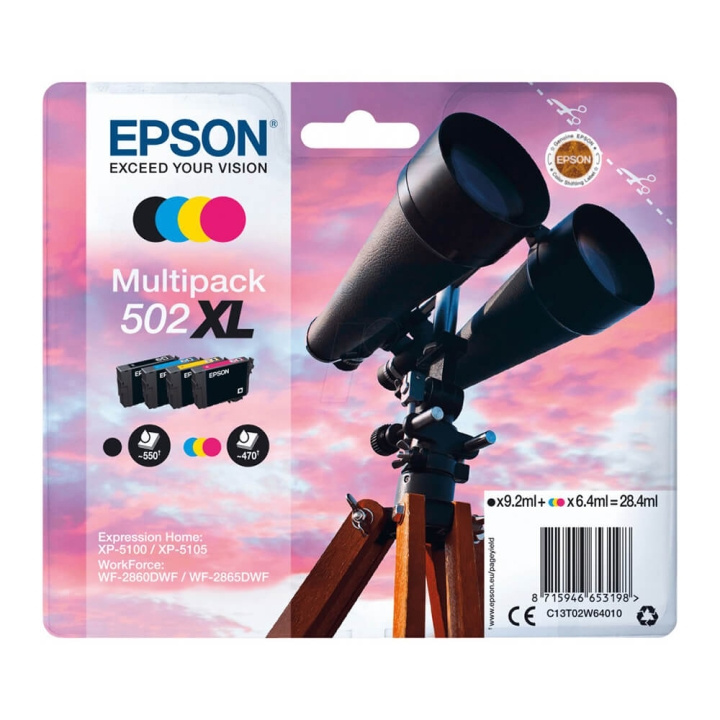 EPSON Blæk Multipak C13T02W64010 502XL Binoculars Sort Cyan Magenta Gul i gruppen COMPUTERTILBEHØR / Printere og tilbehør / Blæk og toner / Blækpatroner / Epson hos TP E-commerce Nordic AB (C26689)