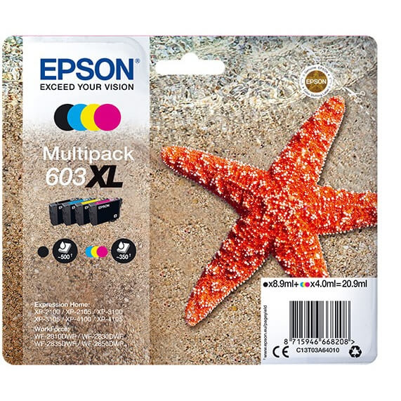 EPSON Blæk Multipak C13T03A64010 603XL Starfish Sort Cyan Magenta Gul i gruppen COMPUTERTILBEHØR / Printere og tilbehør / Blæk og toner / Blækpatroner / Epson hos TP E-commerce Nordic AB (C26694)