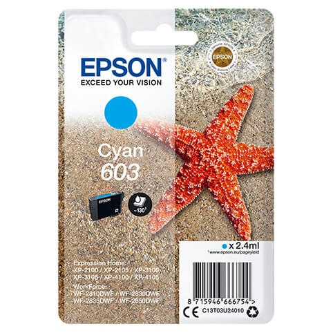 EPSON Blæk C13T03U24010 603 Starfish Cyan i gruppen COMPUTERTILBEHØR / Printere og tilbehør / Blæk og toner / Blækpatroner / Epson hos TP E-commerce Nordic AB (C26701)