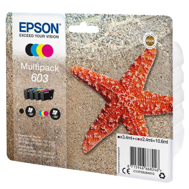 EPSON Blæk Multipak C13T03U64010 603 Sort Cyan Magenta Gul i gruppen COMPUTERTILBEHØR / Printere og tilbehør / Blæk og toner / Blækpatroner / Epson hos TP E-commerce Nordic AB (C26704)