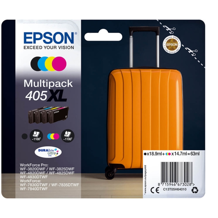 EPSON Blæk Multipak C13T05H64010 405XL Suitcase Sort Cyan Magenta Gul i gruppen COMPUTERTILBEHØR / Printere og tilbehør / Blæk og toner / Blækpatroner / Epson hos TP E-commerce Nordic AB (C26718)