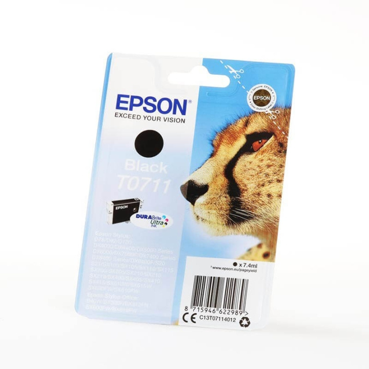 EPSON Blæk C13T07114012 T0711 Cheetah Sort i gruppen COMPUTERTILBEHØR / Printere og tilbehør / Blæk og toner / Blækpatroner / Epson hos TP E-commerce Nordic AB (C26740)