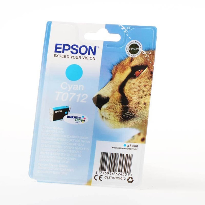 EPSON Blæk C13T07124012 T0712 Cheetah Cyan i gruppen COMPUTERTILBEHØR / Printere og tilbehør / Blæk og toner / Blækpatroner / Epson hos TP E-commerce Nordic AB (C26741)