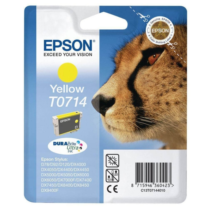 EPSON Blæk C13T07144012 T0714 Cheetah Gul i gruppen COMPUTERTILBEHØR / Printere og tilbehør / Blæk og toner / Blækpatroner / Epson hos TP E-commerce Nordic AB (C26743)