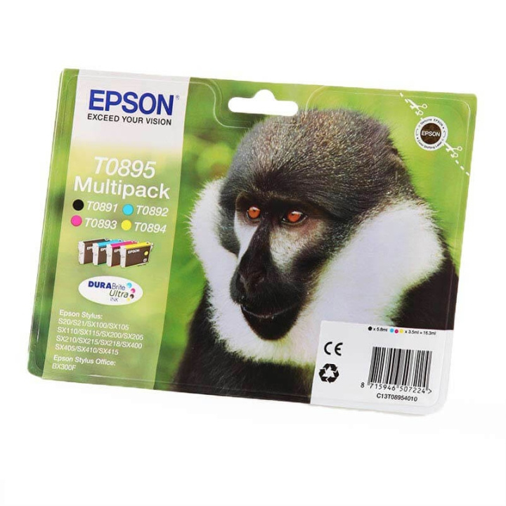 EPSON Blæk Multipak C13T08954010 T0895 Monkey Sort Cyan Magenta Gul i gruppen COMPUTERTILBEHØR / Printere og tilbehør / Blæk og toner / Blækpatroner / Epson hos TP E-commerce Nordic AB (C26747)