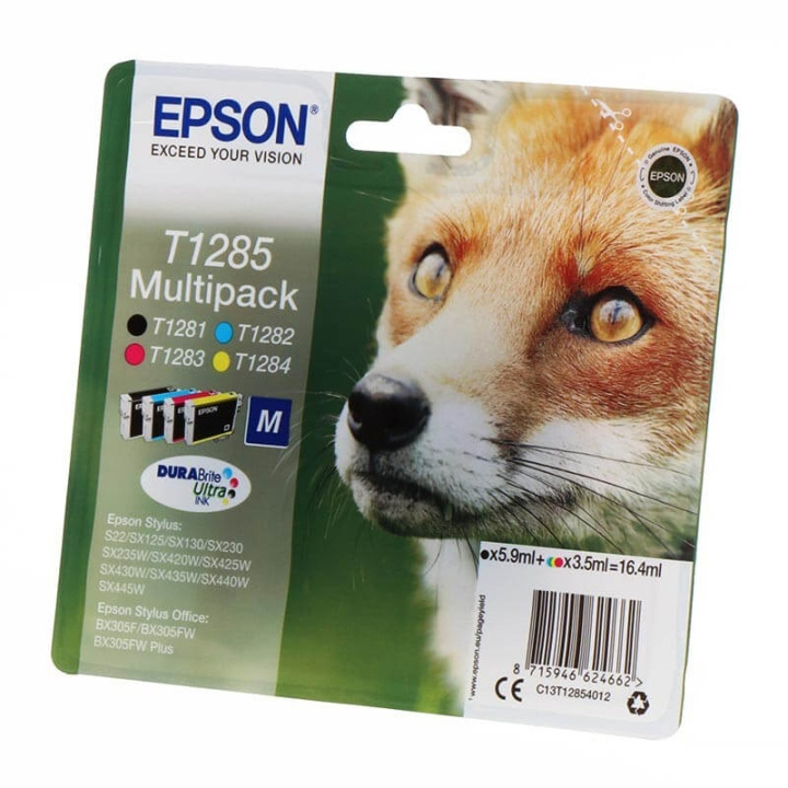 EPSON Blæk Multipak C13T12854012 T1285 Fox Sort Cyan Magenta Gul i gruppen COMPUTERTILBEHØR / Printere og tilbehør / Blæk og toner / Blækpatroner / Epson hos TP E-commerce Nordic AB (C26752)