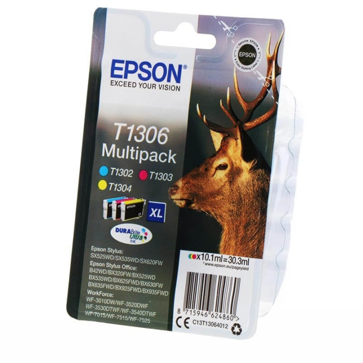 EPSON Blæk C13T13064012 T1306 Stag Farve Cyan Magenta Gul i gruppen COMPUTERTILBEHØR / Printere og tilbehør / Blæk og toner / Blækpatroner / Epson hos TP E-commerce Nordic AB (C26762)