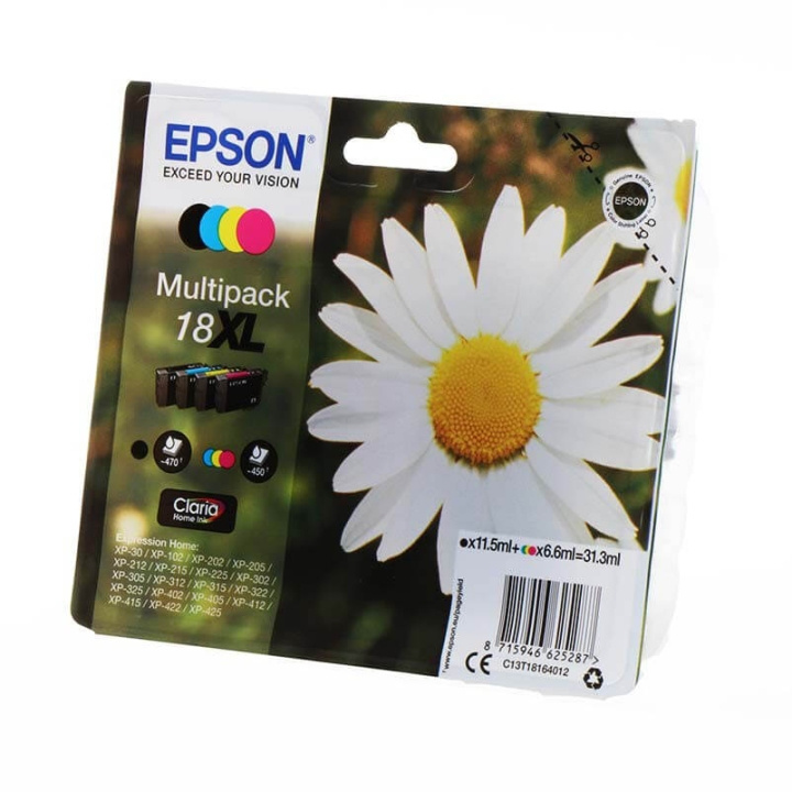 EPSON Blæk Multipak C13T18164012 18XL Daisy Sort Cyan Magenta Gul i gruppen COMPUTERTILBEHØR / Printere og tilbehør / Blæk og toner / Blækpatroner / Epson hos TP E-commerce Nordic AB (C26781)