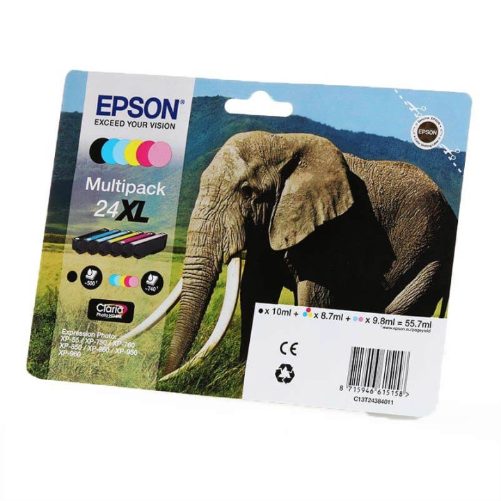 EPSON Blæk Multipak C13T24384011 24XL Elephant BK/C/M/Y/LC/LM i gruppen COMPUTERTILBEHØR / Printere og tilbehør / Blæk og toner / Blækpatroner / Epson hos TP E-commerce Nordic AB (C26789)