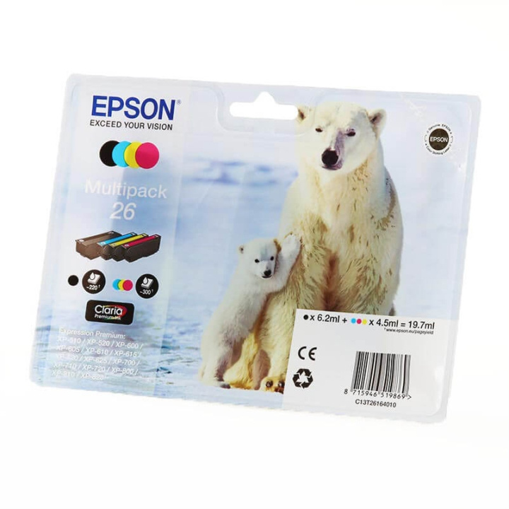 EPSON Blæk Multipak C13T26164010 26 Polar Bear Sort Cyan Magenta Gul i gruppen COMPUTERTILBEHØR / Printere og tilbehør / Blæk og toner / Blækpatroner / Epson hos TP E-commerce Nordic AB (C26791)