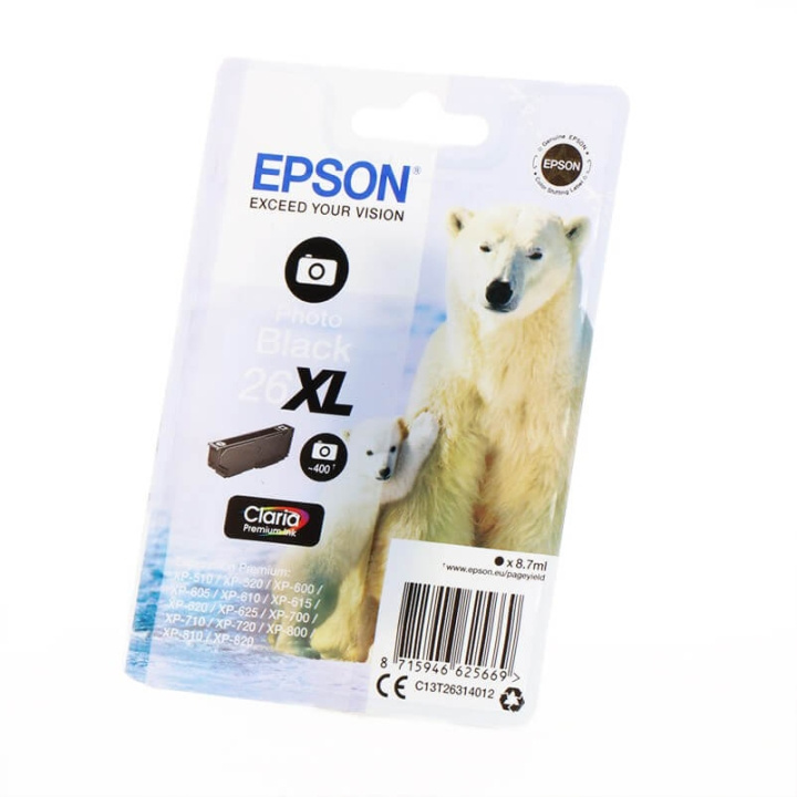 EPSON Blæk C13T26314012 26XL Polar Bear Foto Sort i gruppen COMPUTERTILBEHØR / Printere og tilbehør / Blæk og toner / Blækpatroner / Epson hos TP E-commerce Nordic AB (C26792)