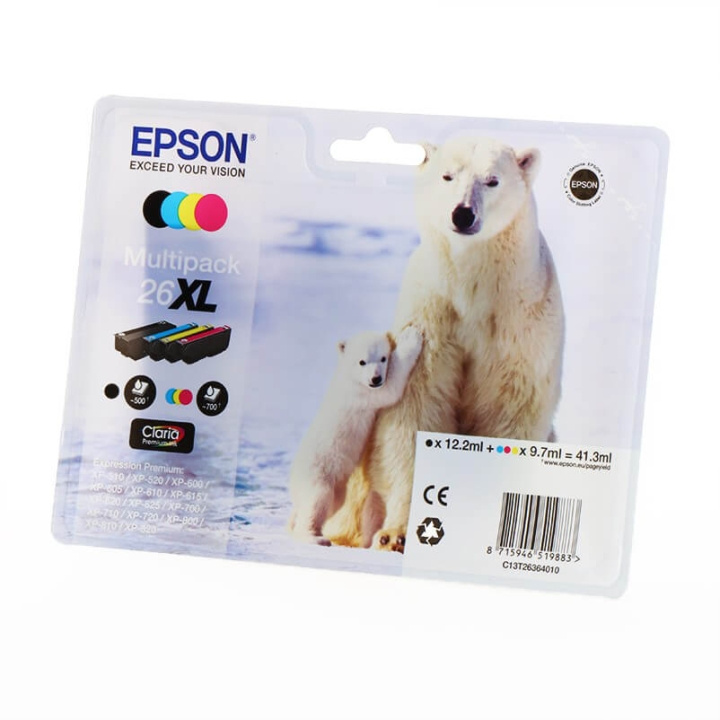 EPSON Blæk C13T26364010 26XL Polar Bear Sort Cyan Magenta Gul i gruppen COMPUTERTILBEHØR / Printere og tilbehør / Blæk og toner / Blækpatroner / Epson hos TP E-commerce Nordic AB (C26793)