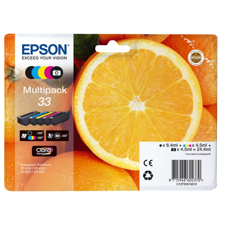 EPSON Blæk Multipak C13T33374011 33 Orange BK/C/M/Y/PB i gruppen COMPUTERTILBEHØR / Printere og tilbehør / Blæk og toner / Blækpatroner / Epson hos TP E-commerce Nordic AB (C26818)