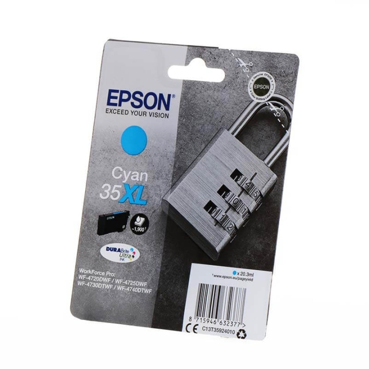 EPSON Blæk C13T35924010 35XL Padlock Cyan i gruppen COMPUTERTILBEHØR / Printere og tilbehør / Blæk og toner / Blækpatroner / Epson hos TP E-commerce Nordic AB (C26838)