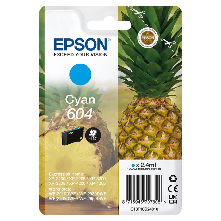 EPSON Blæk C13T10G24010 604 Cyan Ananas i gruppen COMPUTERTILBEHØR / Printere og tilbehør / Blæk og toner / Blækpatroner / Epson hos TP E-commerce Nordic AB (C26917)