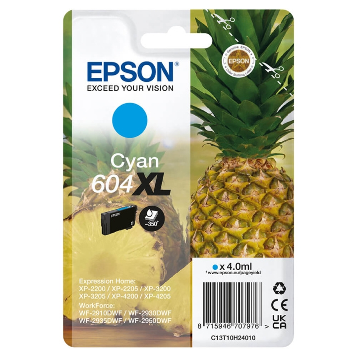 EPSON Blæk C13T10H24010 604XL Cyan Ananas i gruppen COMPUTERTILBEHØR / Printere og tilbehør / Blæk og toner / Blækpatroner / Epson hos TP E-commerce Nordic AB (C26922)